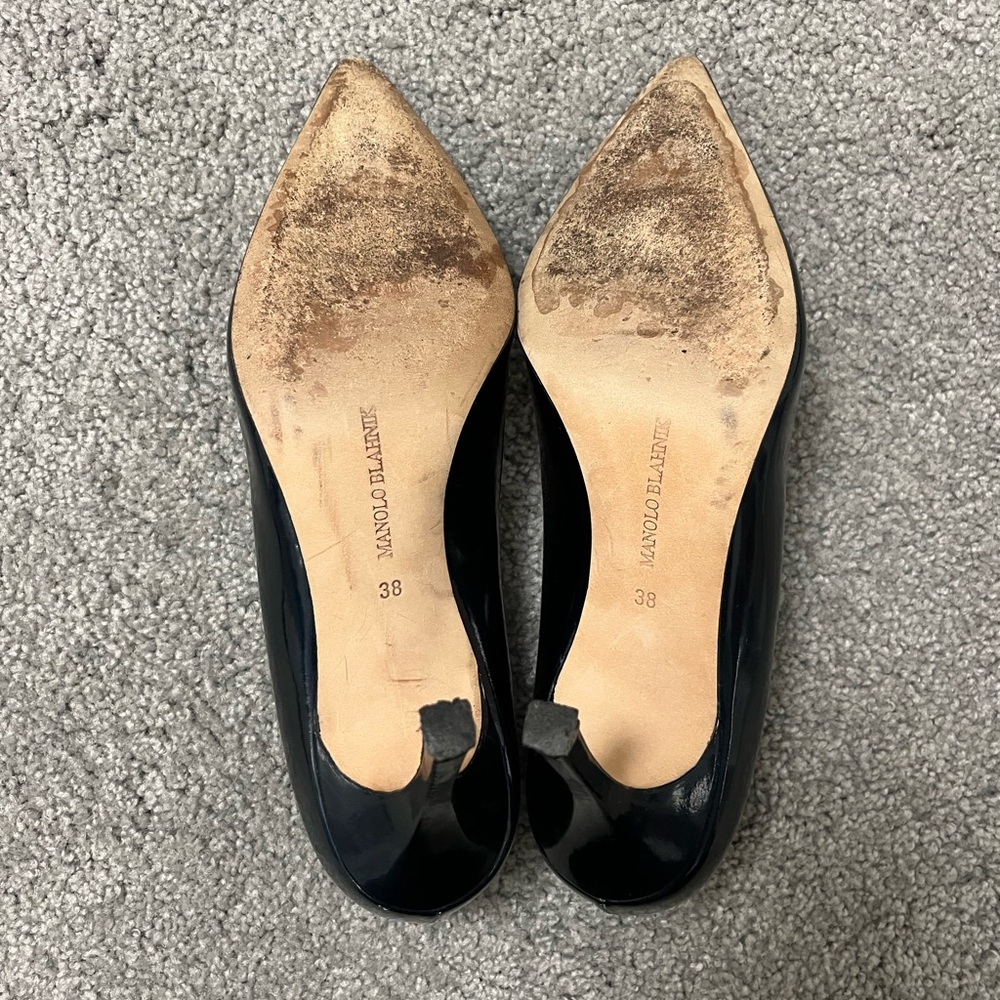 Manolo Blahnik Navy Blue Patent Newcio Pointed Toe Pumps Heels Size 8 / 38 - Picture 10 of 13